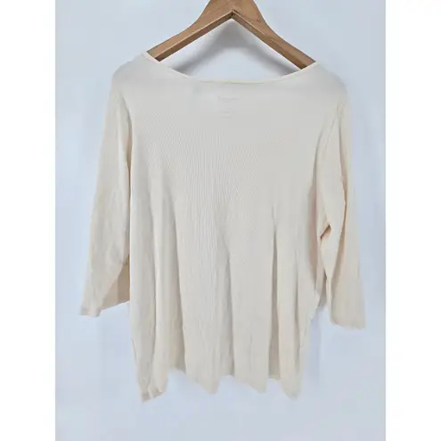 MM.LaFleur New York Cream Ribbed Cotton Spandex 3/4 Sleeve Top Shirt XXL