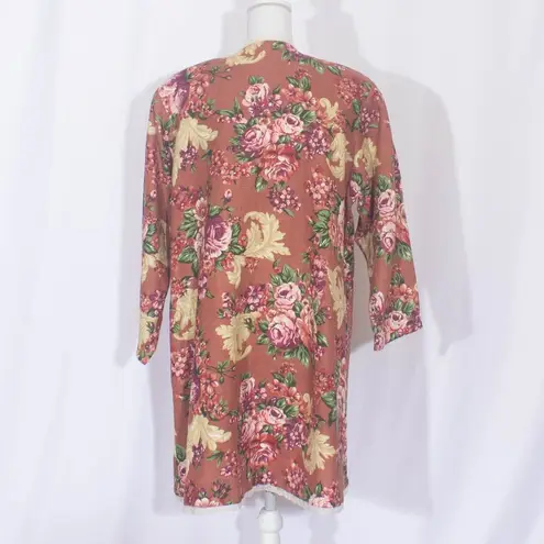 VINTAGE LACY AFTERNOON Floral English Garden Open Front Cardigan Size L Size L