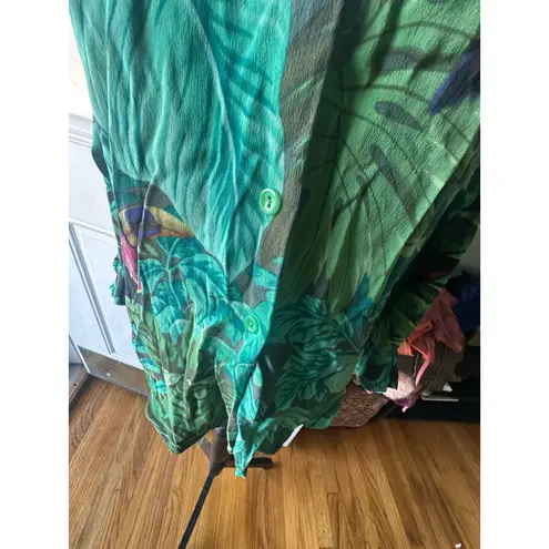 Ellen Tracy Linda Allard Tropical Print Button Down Shirt Toucan & Green Leaves