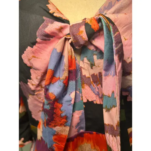 1. State NWT  Floral Print Tie-Neck Romper Short Puff Sleeve Casual Party‎ Large