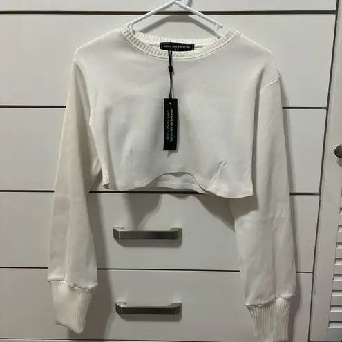 Maniere De Voir Ribbed Underbust Crop Top White NWT