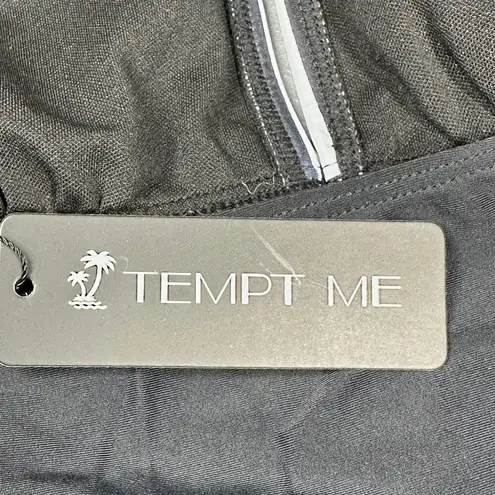 Tempt Me Swimsuit One Piece Womens Small Black White Halter Tie V Neck Ruched