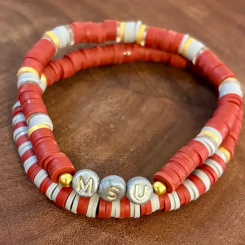 Handmade NWT handcrafted maroon and Gray Beaded Bracelet set