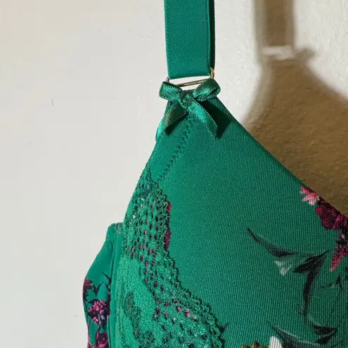 Cacique NWT Seriously Sexy Emerald Floral Boost Plunge Bra 46C Lattice Back