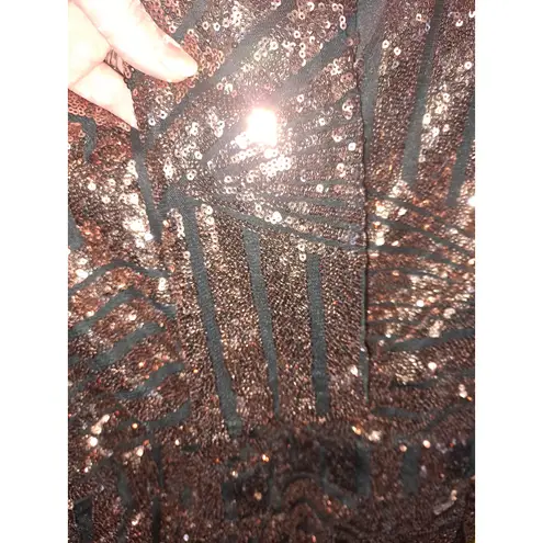 BANJUL Women's Gold & Black Polyester Faux Wrap Sequin Dress Size M