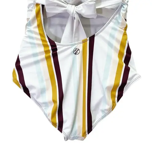 Nani Swimwear One Piece Swimsuit Size Medium Retro Stripe Modest Crisscross Back White