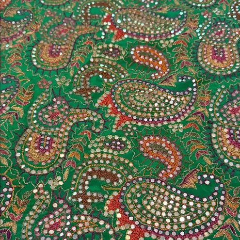 Handmade Boho Green Multicolored Embroidered Mirrored Paisley Print Midi Dress