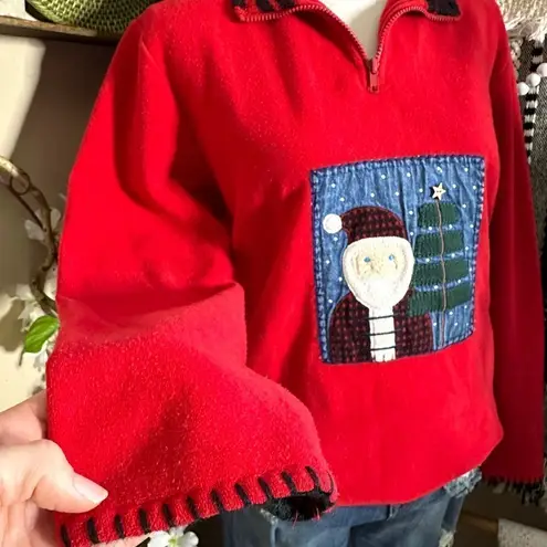 Vintage Ugly Christmas Santa Whip Stitch Qtr Zip Fleece Sweatshirt Size M