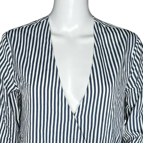 Bishop and Young  Shirt Womens Small Blue White Stripe Surplice Neck Work Casual