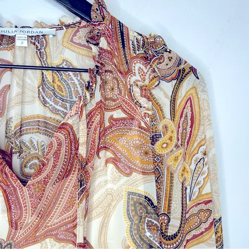 Julia Jordan Floral Print Long Sleeve Tiered Chiffon Midi Dress Size 2