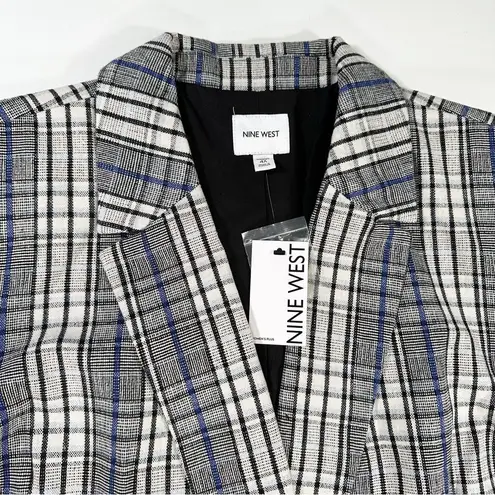 Nine West Plus NWT Size 4X Blue Multi Plaid Single Button Longline Blazer