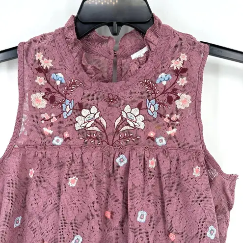 Coco + Jaimeson  Embroidered Lace Boho Mini Dress Womens Size Medium Purple