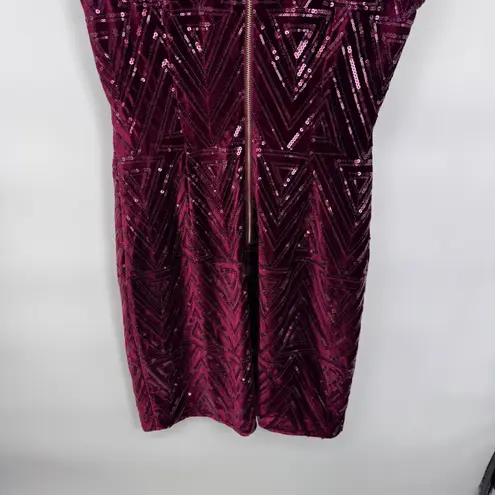 Eliza J Velvet Sequin Geometric Formal Party Cocktail Dress Burgundy Red Size 8