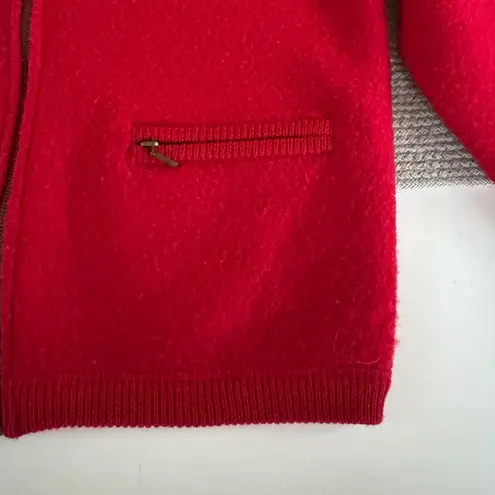 Vintage Casual Corner Red 100% Wool Zip Up Cardigan Sweater Jacket Size Medium