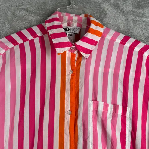Beach Riot Alexa Button Down Shirt Long Sleeve Striped Cover Up Pink Orange L/XL