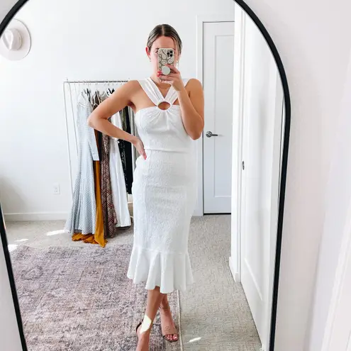 Opening Ceremony Textured White O-Ring Ruffle Hem Midi Dress