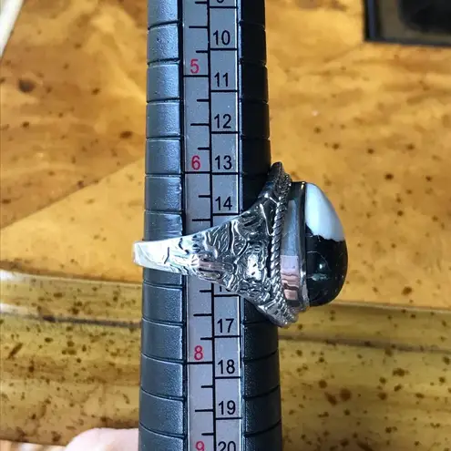 Natural White Buffalo Sterling Silver Ring Size 7 Black