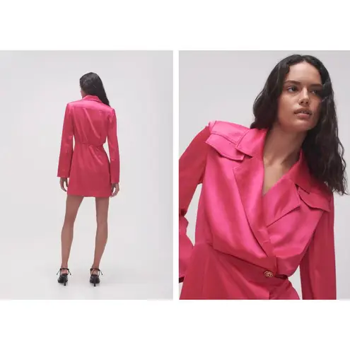 AJE Echo Mini Shirt Dress in Hot Pink Satin NEW Size 2