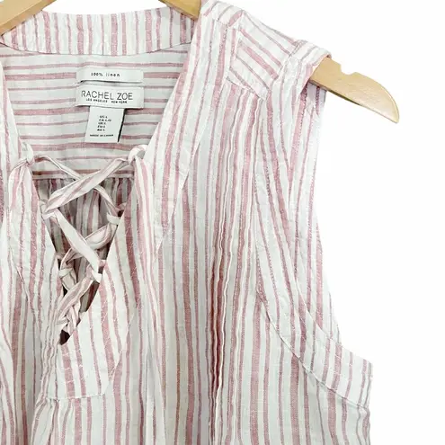 Rachel Zoe  100% Linen Sleeveless Tunic, Red & White Stripes, Women’s Size Large