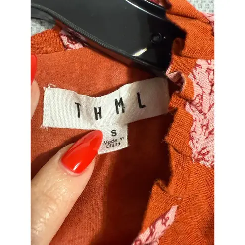 THML Red Pink Dot Print Ruffle Sleeve Dress Size S