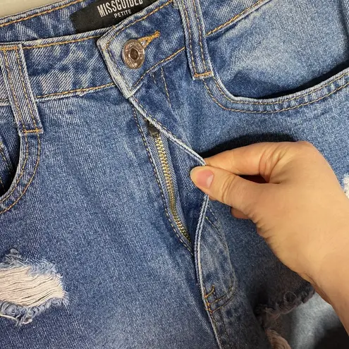 Missguided petite blue riot ripped mom jeans size 0