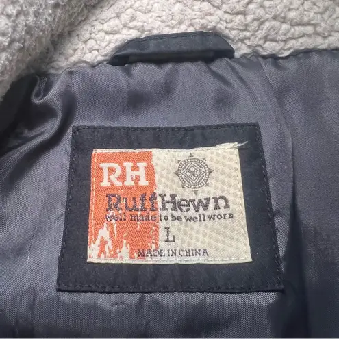 Ruff Hewn Black Puffer Vest Women’s Size Large Quilted Full Zip Sherpa Collar