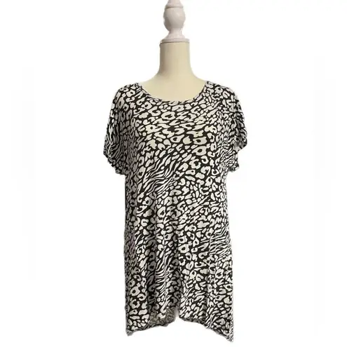 Motto Black & White Cheetah Print Tunic Flutter Sleeves Sz S