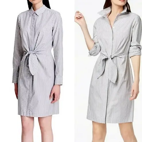 Calvin Klein  tie front gray striped shirt dress size 8 career office