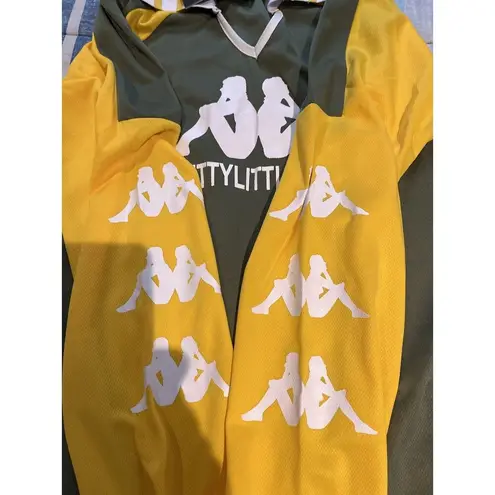 Pretty Little Thing  women's UK 6 US 2 long sleeve collard khaki varsity t shirt