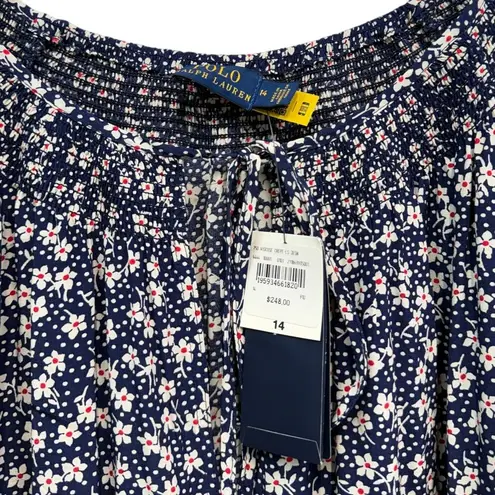 Polo Ralph Lauren Long Raglan Sleeves Floral Crepe Romper size 14 NWT Blue