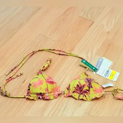 Bari Swimwear Reversible Triangle Bikini Top – Tropical Palm Print Yellow Size 36