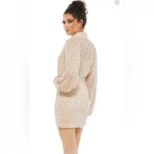 Mac Duggal Short Wedding Guest Dress 10790 , NWT Size 8 Sequin Nude color