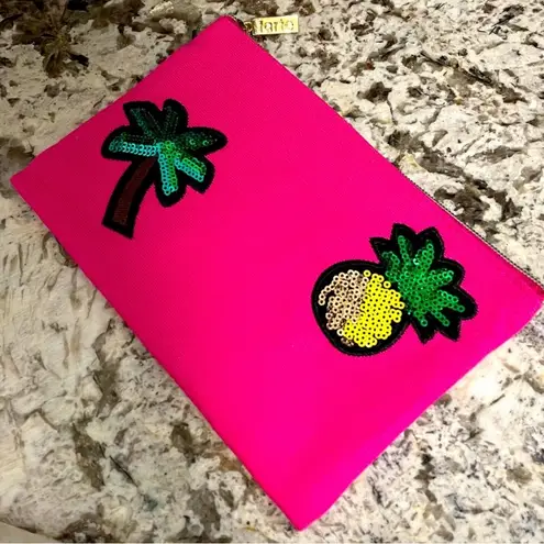 TARTE Bohemian Tropical Sequined Pink and Gold Classic Zippered Cosmetic Bag