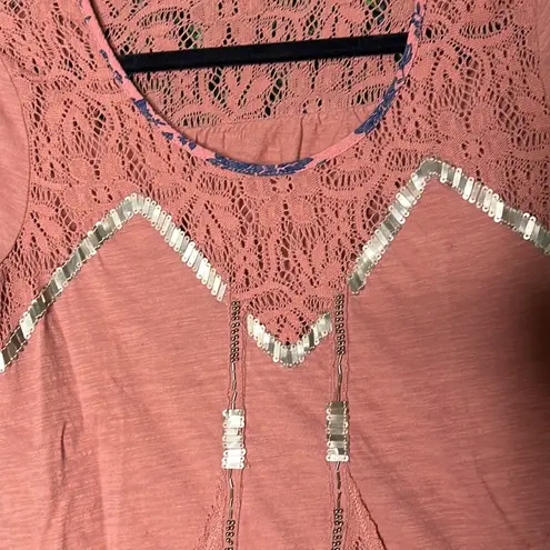 Gimmicks by BKE Rust orange Beaded Lace Boho Top Size S