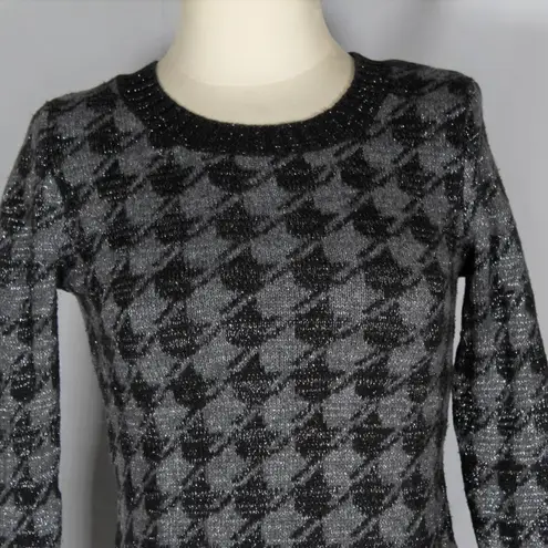 Hot Kiss Womens Wool Houndstooth Gray Black Sweater Sparkle Holiday