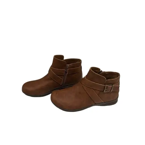 BOC BORN Boots Womens 7.5 M Ankle Bootie Brown Buckle Strap Comfort Low Shoes Size 6.5