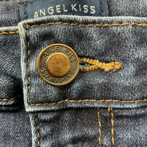 Angel Kiss Jean Shorts Womens 9 Blue Denim Cut Offs Y2K Ladder Cut Outs 28x3