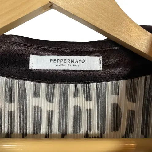 Peppermayo NWOT Change of Pace Logo Mania Blouse in Brown/White Size 2