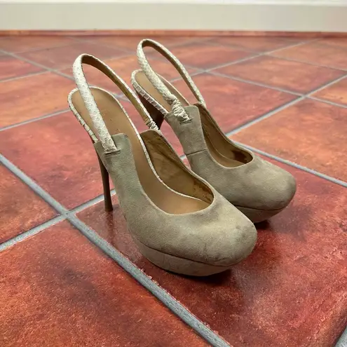 L.A.M.B. Suede Leather Slingback Peep Toe Heels Size 7M