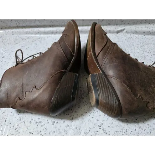 DETAILS Harris Hawk Leather Western Ankle Boots Women 6.5 Scroll Leather Spanish Brown