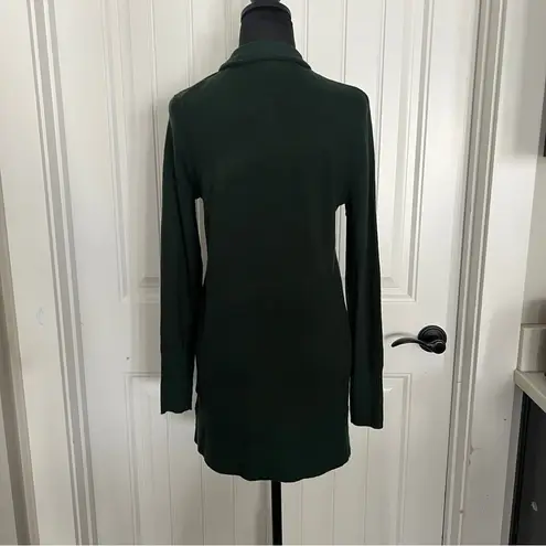 Elodie Green Long Cardigan Sweater with Open Front and Shawl Collar