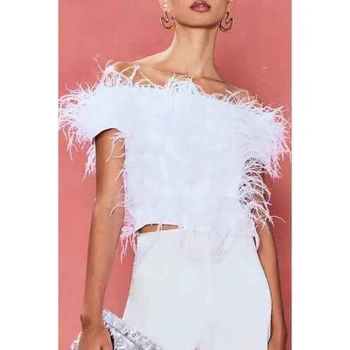 Cult Gaia Sosha Feather Top in Off White 6 New Womens Blouse