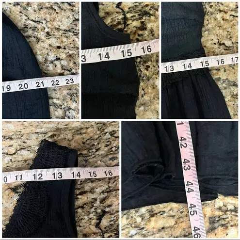 Say What? Say What Black Crinkle Gauze Crochet Maxi Dress Black Witch Goth Vampy S Boho