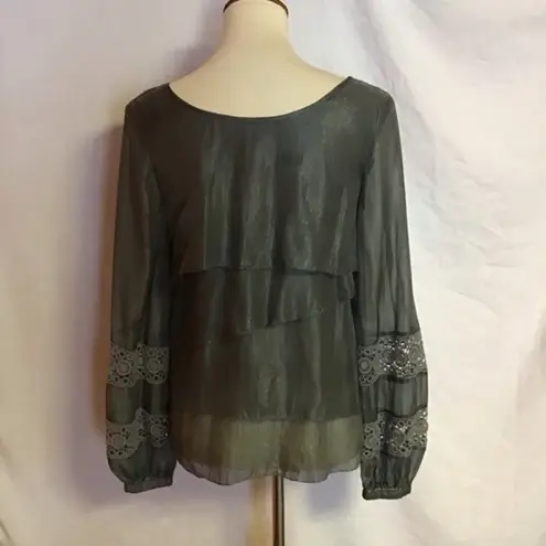 Anthropologie shimmery grey layered dressy top