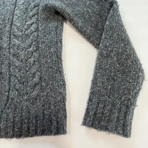 LL Bean Blue Gray Cable Marled Collar Button Wool Blend Cardigan Sweater MEDIUM