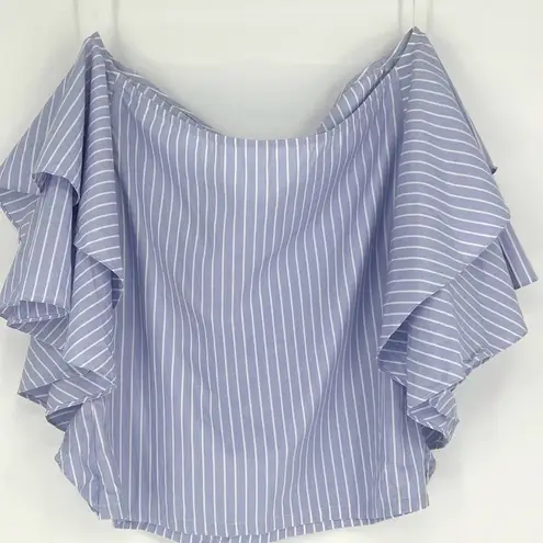 Child of the Universe Off the Shoulder Ruffle Sleeve Blue and White Stripe Top M Size M