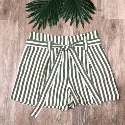 L'Agence L’Agence Alex Striped High Waisted Linen Blend Paper Bag Shorts Size 4