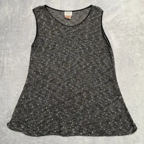 Zonda Nellis Top Womens 1X Sleeveless Open Knit Lagenlook Capsule Neutral Flowy Black