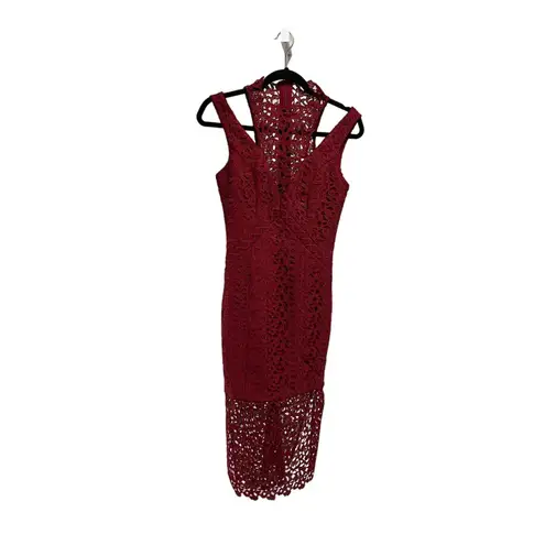 Keepsake Cranberry High Neck Sleeveless Cutout Lace Cocktail Dress Size S $289 Red