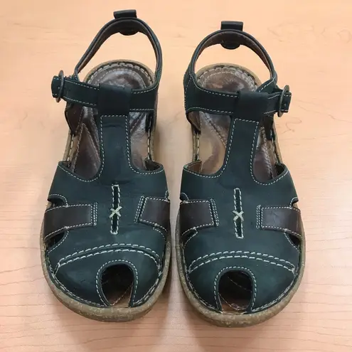 Josef Seibel Leather Peep Toe Sandals Gray Size 10